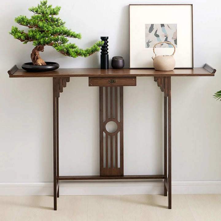 32" Console Table Rustic Sofa Table Accent Entryway Table For Living Room Hallway Chinese Style Bamboo Entrance Table