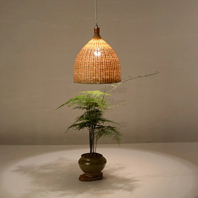 Bamboo Pendant Lamp Handmade Wicker Suspension Light Basket Hotel Hall Dining Living Room Restaurant Hanging Ceiling Chandelier