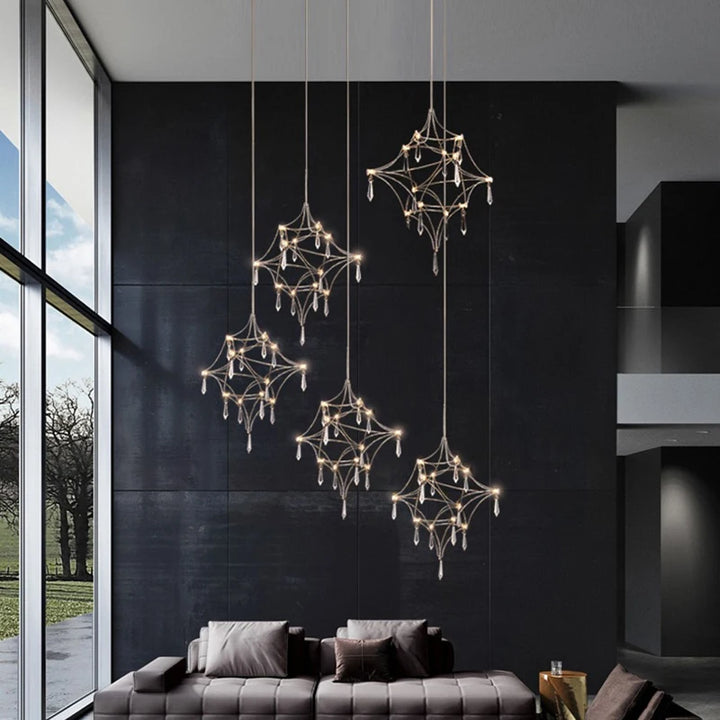 Staircase crystal chandelier postmodern restaurant Ceiling pendant duplex villa stainless steel long chandelier indoor lighting