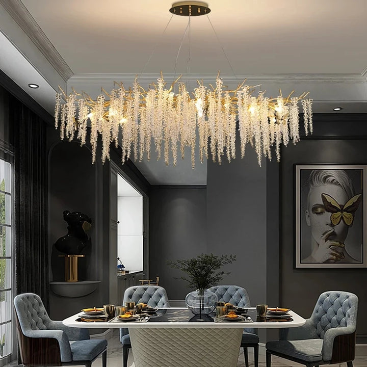 Luxury New Modern G9 Led Crystal Weeping Willow Branch Chandelier Gold Tassels Pendant Light Home Decor Ceiling Lamp