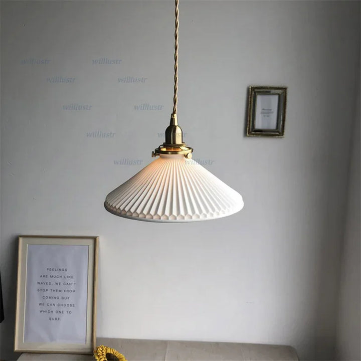 Ceramic Pendant Lamp Retro Brass Suspension Light Hotel Restaurant Bedside Porch Bar Porcelain Hanging Ceiling Chandelier