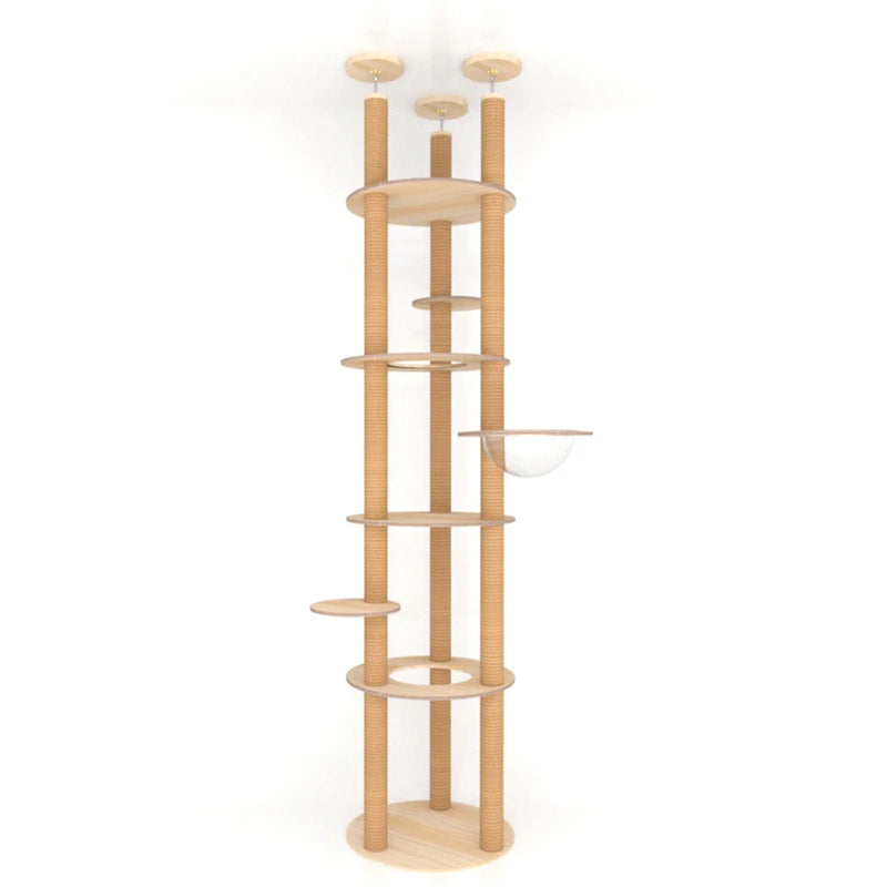 Floor to Ceiling Cat Tree House Multi-layer Cat Tower Condo With Cat Scratching Posts Adjustable Height Pet Cat Activity Center