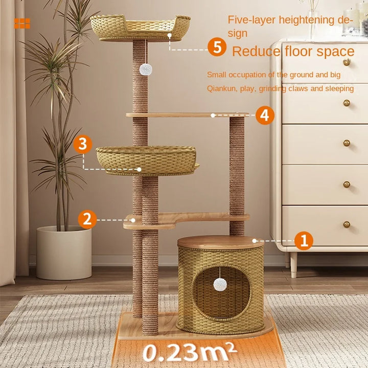 Hand Woven Rattan Cat Climbing Frame Cat Nest Cat Tree One Multi-pet Toy Sisal Large Climbing Post Frame Pet Indoor Habitat