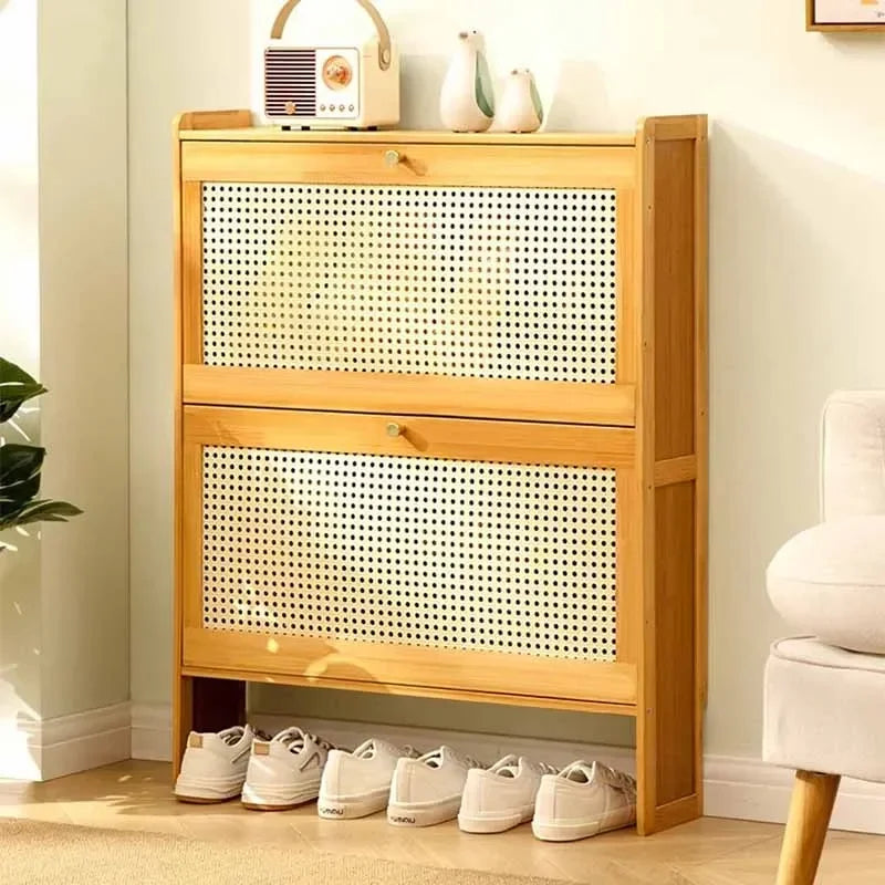 Multilayer Wooden Shoe Cabinets Vertical Ultra Thin Luxury Balcony Saving Space Shoe Rack Dust Proof Home Entryway Furniture