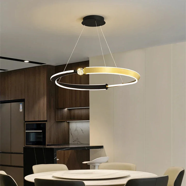 Led Black Gold Ceiling Chandeliers Multiple Ring Pendant Lights for Dining Room Bedroom Villa Home Decor Aluminum Crystal Lamps