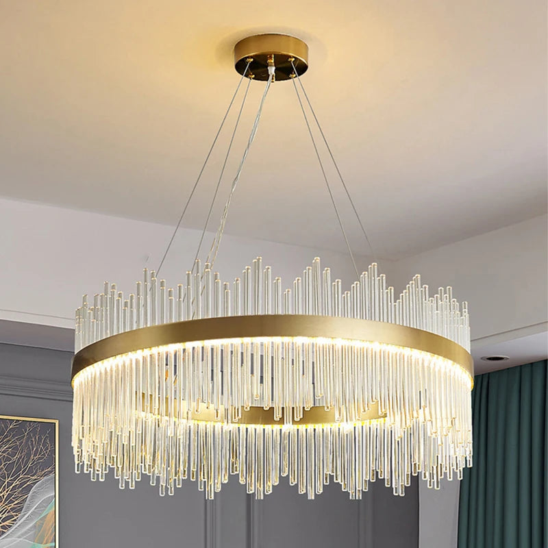 Minimalist Crystal Chandeliers Gold Led Circle Home Hanging Pendant Lights Living Room Bedroom Kitchen Hotel Decor Pendant Lamp