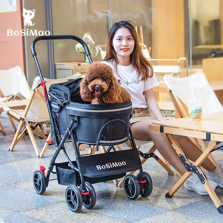 Luxury Pet Cat Stroller Baby Stroller Newborn Foldable 4 Wheels Shock Absorption Stroller Dog Transporter Carrier