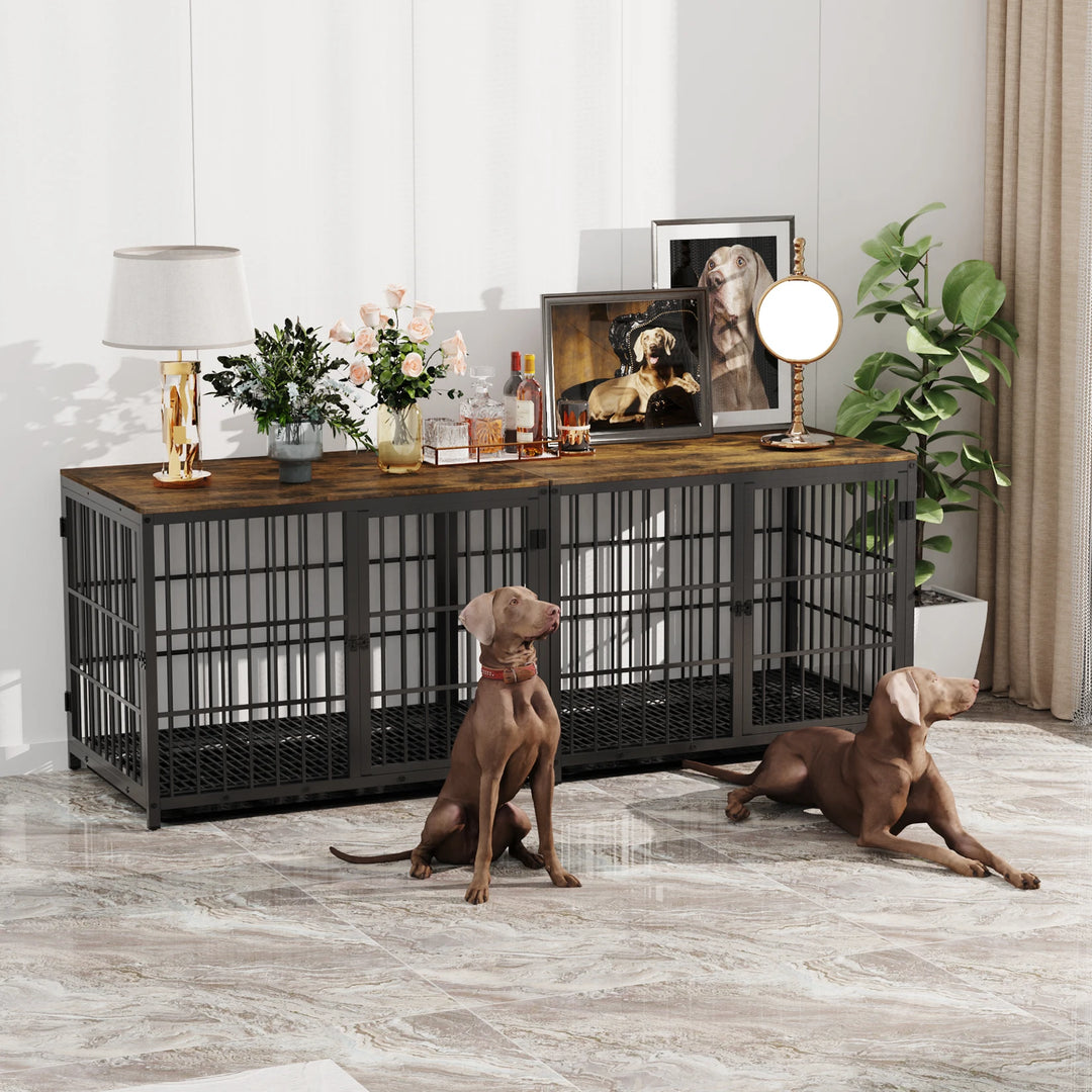 Metal Dog Kennel End Table with Three Lockable Doors and a Removable Tray