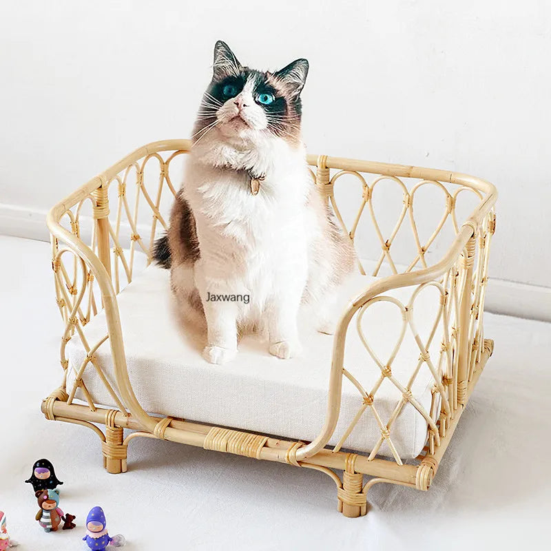 Simple Detachable Cat Bed Home Furniture Handmade Rattan Woven Natural Rattan Sofa cahir Dog Bed Pet Bed Rattan Rattan Chairs