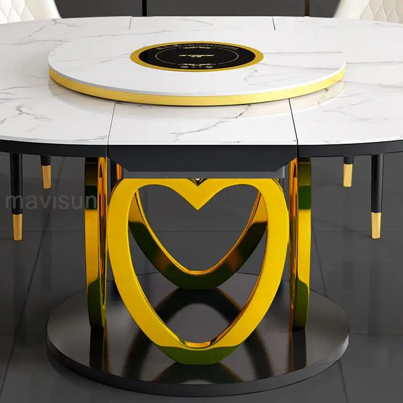 360° Rotating Smart Kitchen Table Induction Cooker Expandable Round Tables With Turntable Luxury Dining Room 식당 테이블 Furniture