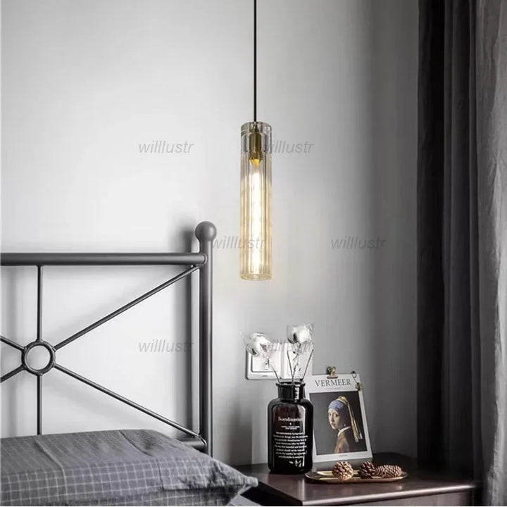 Modern K9 Crystal Pendant Lamp Creative Cylinder Suspension Light Hotel Cafe Bar Store Bedroom Copper Hanging Ceiling Chandelier