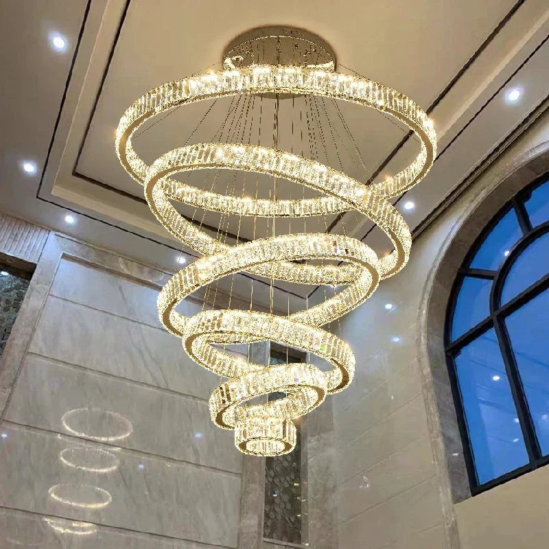 Round Luxury Crystal Chandeliers Lights LED Modern Pendant Lamps 40 60 80 100CM Hotel Hall Living Room Hanging Pendant Lighting