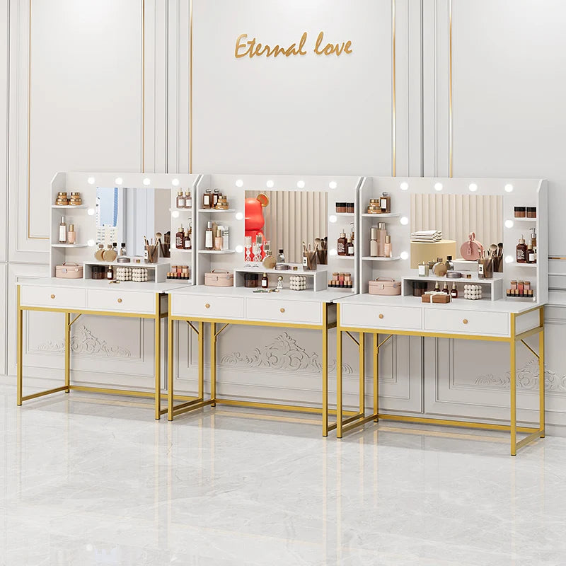 Makeup Drawers Vanity Mirror Lights Mobile Console Desk Dresser Organizer Bedroom Corner Mesa De Maquillaje Bedrooms Furniture