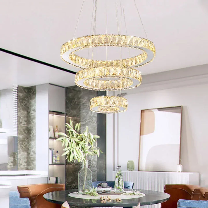 Luxury 3-ring LED Crystal Pendant Light Nordic Modern Chandelier Creative Simple Home Decoration Living Room Ceiling Lighting