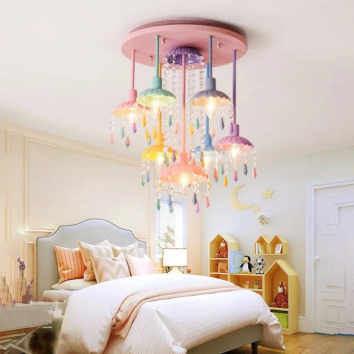 Children's Ceiling Light Modern Creative Macaron Umbrella Decorative Lamp Crystal Bedroom Pendant Chandelier Indoor Lighting