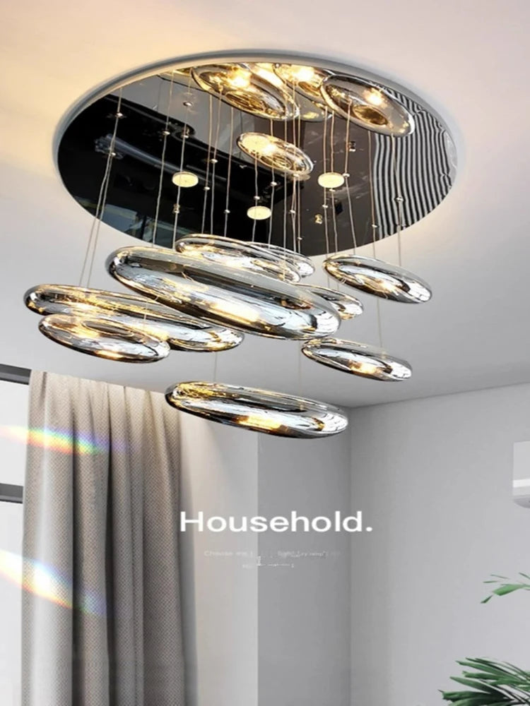 Postmodern Fashion Glass Ceiling Chandelier Silver Led Living Room Luxury Lamps Home Decoration Lampara for Living Room