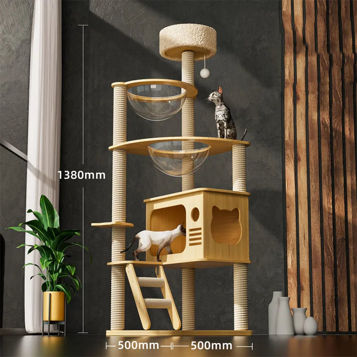 Wooden indoor cat trees tower condo small capsule scratching platform climbing game stand house with scratcher cat pet products