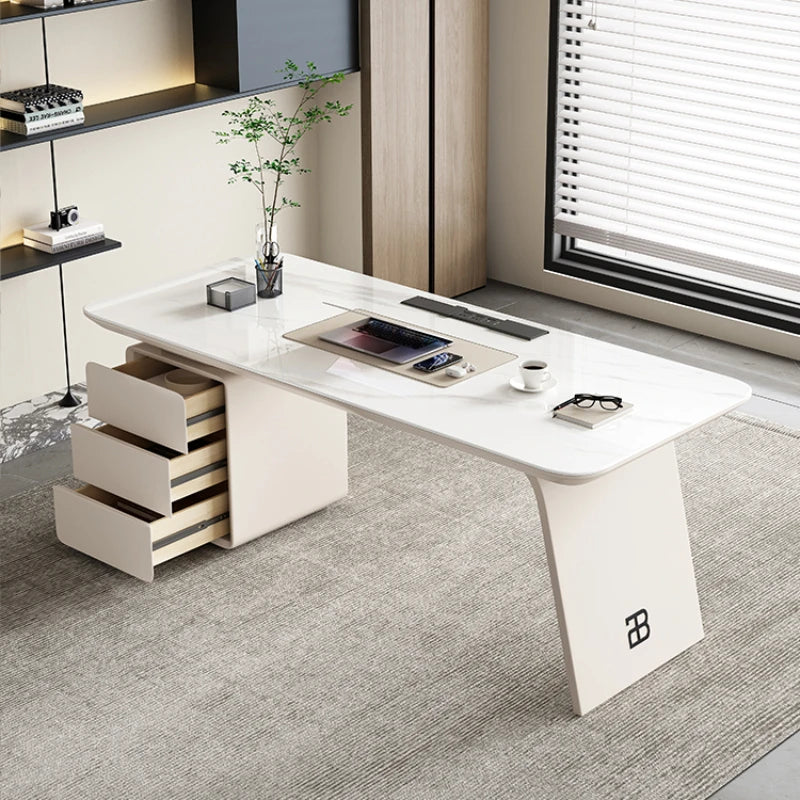 Modern Simple Office Desks Light Luxury Rock Plate Design Advanced Domestic Study Office Desks Escritorios Work Furniture QF50OD