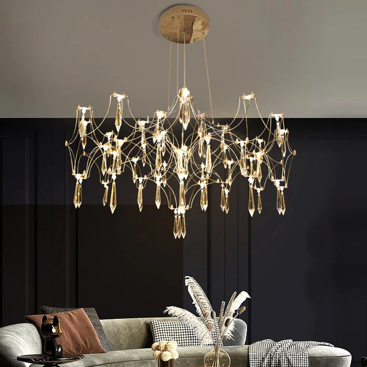 Italian Luxury Crystal LED Chandeliers for Living Room Restaurant Villa Firefly Decor Hanging Pendant Lighting Home Lustre Lamps