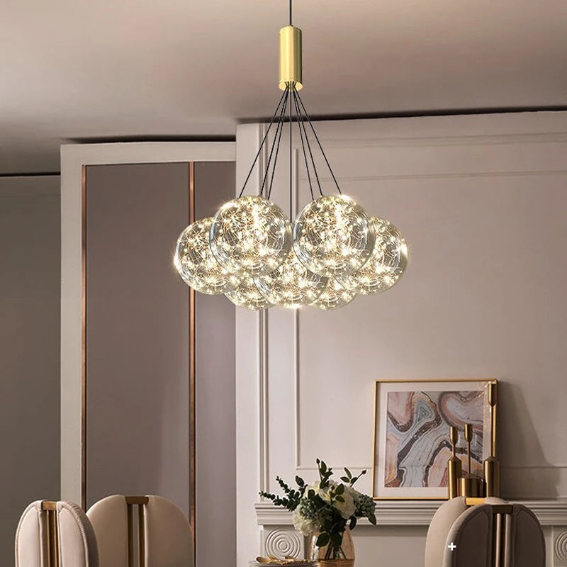 LED Chandelier For Living Room Bedroom Dining Room Kitchen Ceiling Pendant Lamp Star Glass Ball Modern Nordic Style Design Light