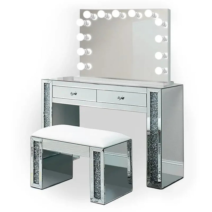 Dressing Makeup Table / Stool Mirrored Makeup Station Vanity Set with Mirror