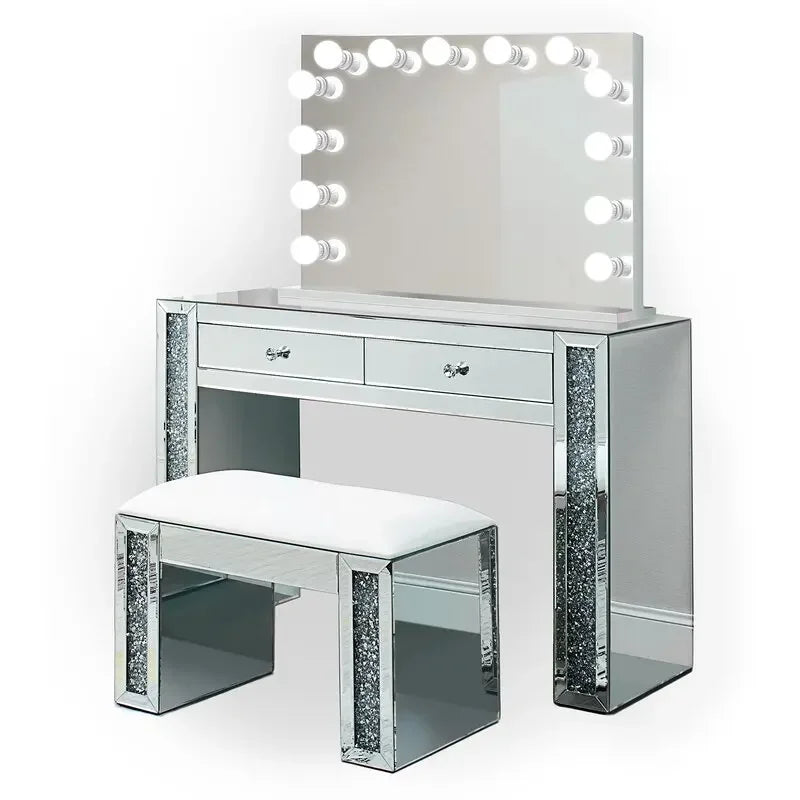 Dressing Makeup Table / Stool Mirrored Makeup Station Vanity Set with Mirror