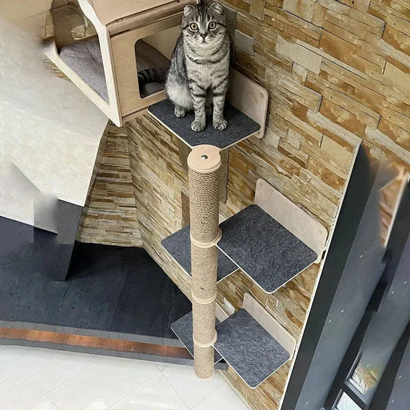 Cat Climbing Frame Through Sky Column Integrated Rope Cat Scratching Post Large Wall Solid Wood Cat Tree Pet Supplies