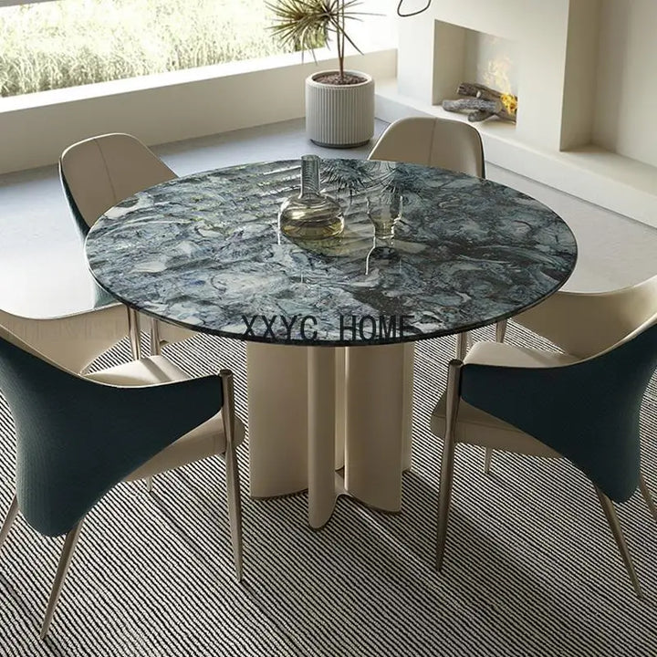 Round Table Stable Flower Pattern High Density Board Table Frame Marble Smooth Countertop Designed Kitchen Table 밥상 가구 Furniture