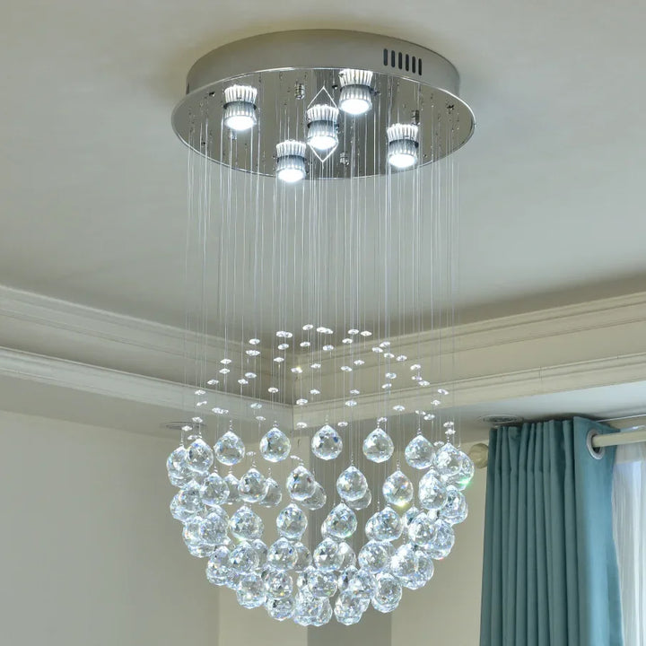 Round Crystal Ceiling Chandelier For Living Dining Room Bedroom Ball Design Lamp Led Cristal Lustre New Home Decor Light Fixture