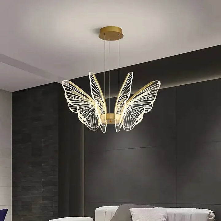 Nordic Simple Modern Butterfly Living Room LED Pendant Lamp Bedroom  Creative Golden Transparent Acrylic Wing Chandelier Light