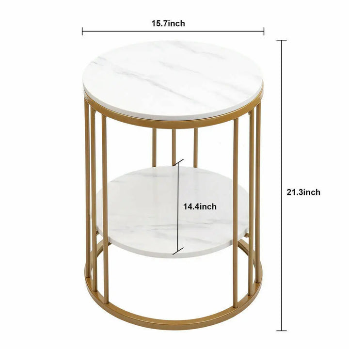 Modern  Moroccan Minimalist Round Marble Gold Accent Table / Coffee Table / Nightstand - 2 Tiers Storage