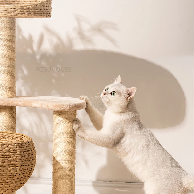 Nordic Rattan Cat Scratching Board for Pet Furniture Small Apartment Cat Holder Pet Supplie Creative Simple Comfortable Cat Tree