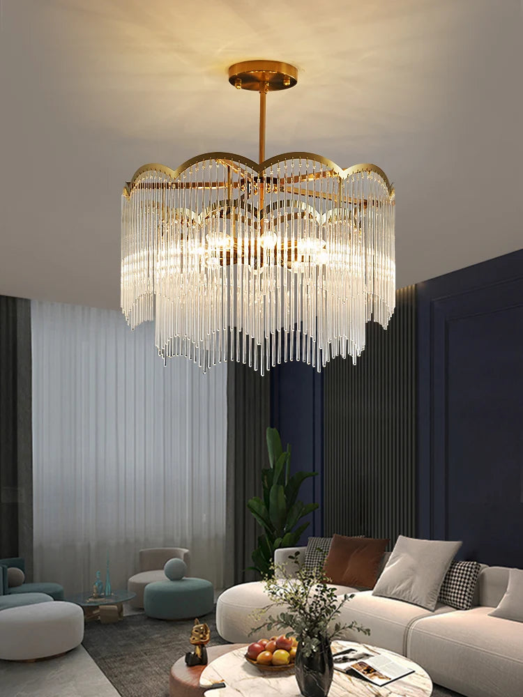 New Product Golden High Quality Crystal Translucent Indoor Decorative Chandelier Ceiling Lighting Lustre for Living Room