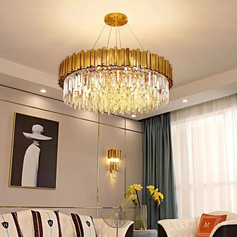 Modern Luxury K9 Crystal Luster Living Room Chandelier Oval Dining Room Gold Chandelier Room Decoration Home Lighting Led Lights