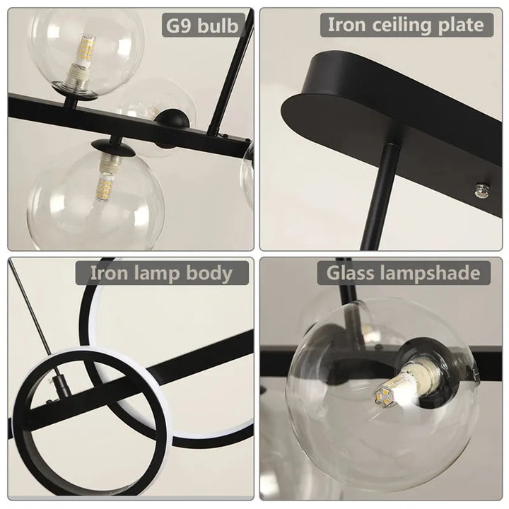 Modern NEW Glass Bubble Pendant Lamp Black Glod Long Chandeliers Light LED Hanging Ceiling Interior Lighting Fixture