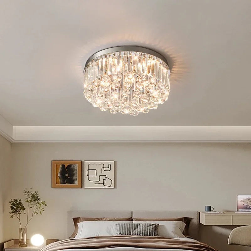 Luxury Crystal Silver LED Ceiling Lights for Dining Room Modern Home Decor New Ceiling Lamp Round Taper Lighting Lustres