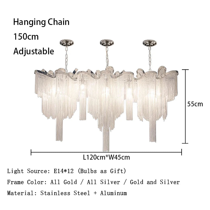 Remote Control Tassels Aluminum Chrome Dimmable Ceiling Lights Lustres Room Decor Lamps Modern Ceiling Chandelier for Bedroom