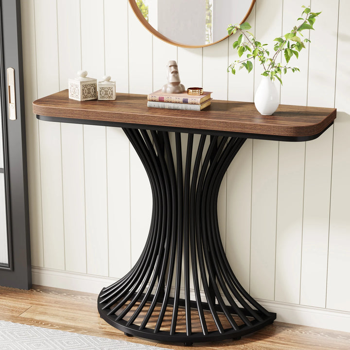 Tribesigns Console Table, Industrial Entryway Table with Geometric Metal Base, 39-Inch Small Sofa Accent Table for Entrance