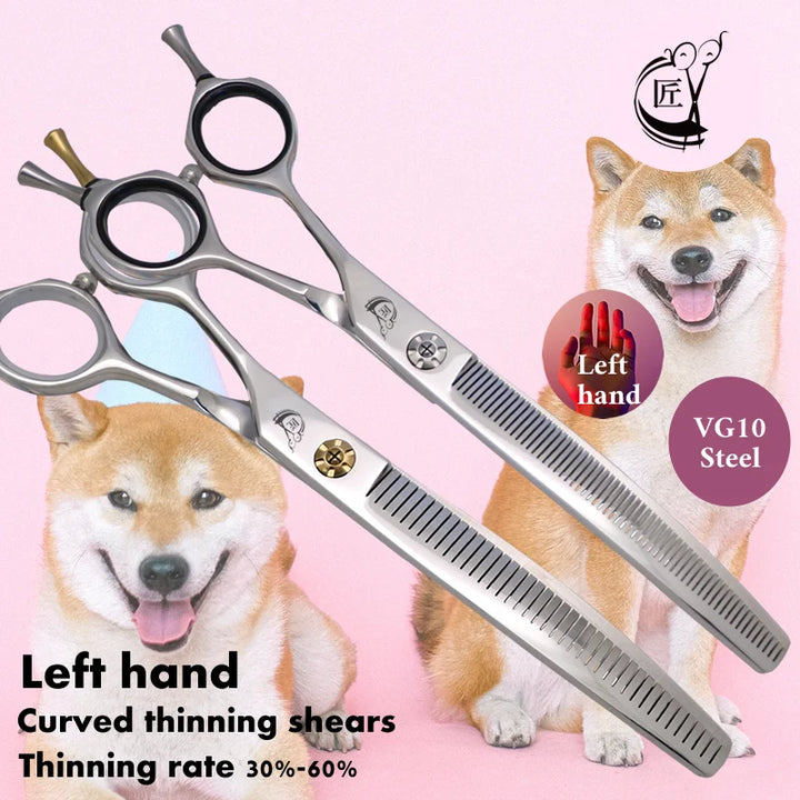 Crane Left Hand 7 Inch Pet Dog Grooming Scissors Curved Thinning Scissors Thinner Fluffy Shears For Dogs Products Pet Supplies