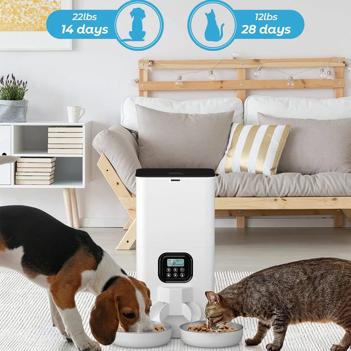 6L WiFi APP Control Automatic Cat Feeder Pet Kibble Dispenser For Dogs Double Meal Stainless Steel Bowl Smart Pet Food Bowl