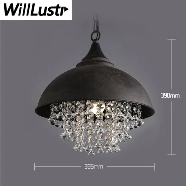 Vintage Iron Crystal Pendant Lamp Home Hotel Dining Bedroom Loft Bar Cafe Antique Ceiling Chandelier Suspension Hanging Lighting