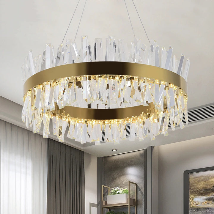 Crystal Led Chandelier Lamp Luxury Lustre Living Room Decoration Sivler Gold 40 60 80cm Round Ceiling Light Kitchen Home Decor