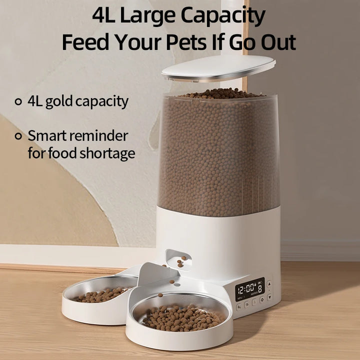 ROJECO Automatic Cat Feeder Pet Smart Cat Food Kibble Dispenser Remote Control Dual Bowls Auto Feeder For Cats Dog Accessories