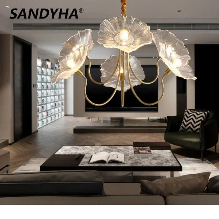 Nordic Modern Ceiling Chandelier New Home Decoration Flower Glass Creativity Led Lamp Living Room Dining Bedroom Salon Lighting