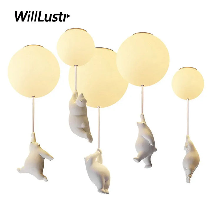 Creative Polar Bear Ceiling Lamp Glass Resin Light Theme Hotel Nursery Kid Children Bedroom Kindergarten Modern Cartoon Lighting