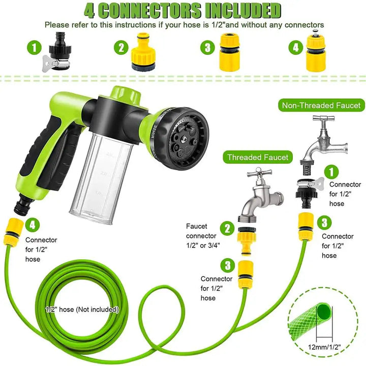 7 in1High-pressure Sprayer Nozzle Hose dog shower Gun Adjustable Foam Gun Jet Dispenser for Showering Pets Watering Plants Lawns