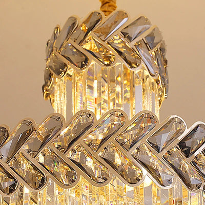 Smoky Gray Crystal Ceiling Chandelier Indoor Lighting Hall Living Room Long Suspension Lamparas Gold Staircase Led Pendant Lamp