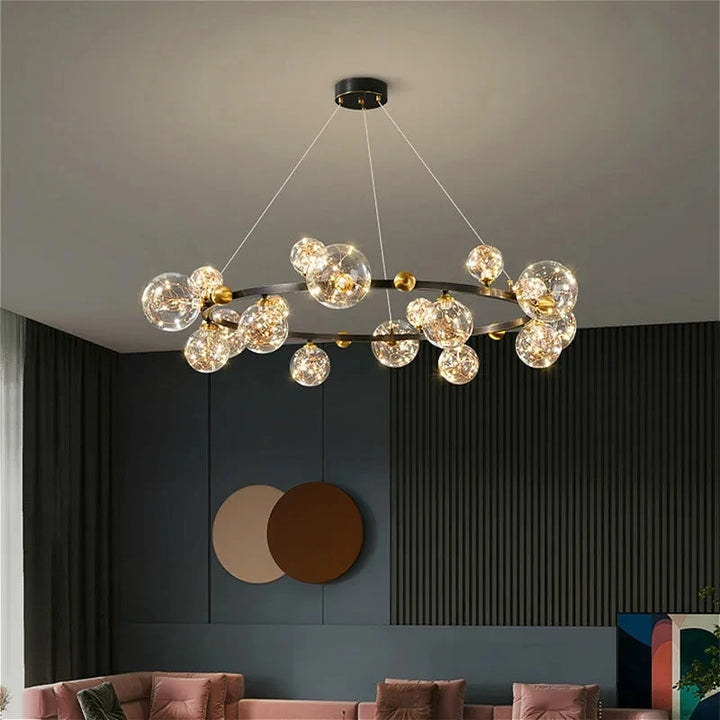 Modern Creative Chandelier Circle Lights Clear Glass Ball Ceiling Hanging Lamp Romantic Star Living Room Decor Led Lighting Gold