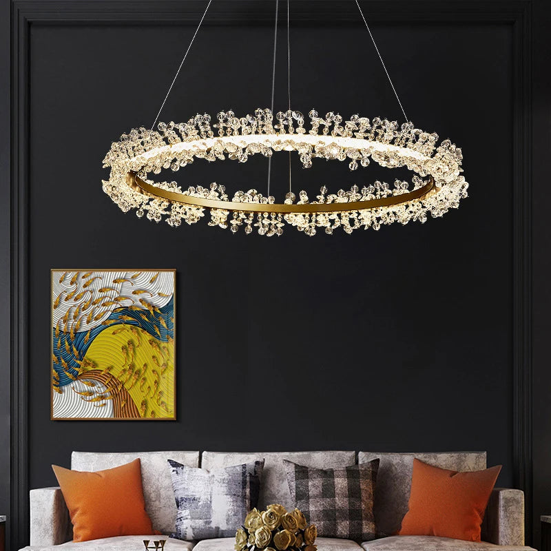 Gold Black Full Copper LED K9 Crystal Chandeliers Luxury Home Hanging Pendant Lighting Living Room Dining Room Decoration Lamps