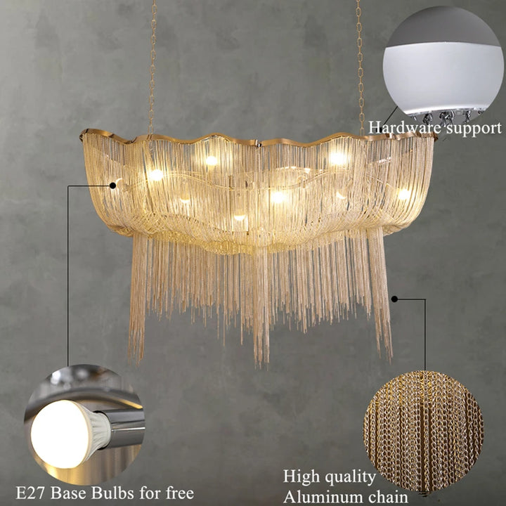 Chain Tassel Pendant Lights Aluminum Chain Chandelier Luxury Engineering Bedroom Design Hanging Lamp for Hotel Restaurant Decor